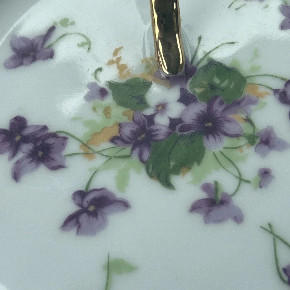 VINTAGE NORCREST SWEET VIOLET Lemon Plate Gold Handled (MODEL 5/482) Japan